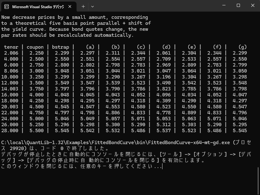 FittedBondCurve project  console output 4